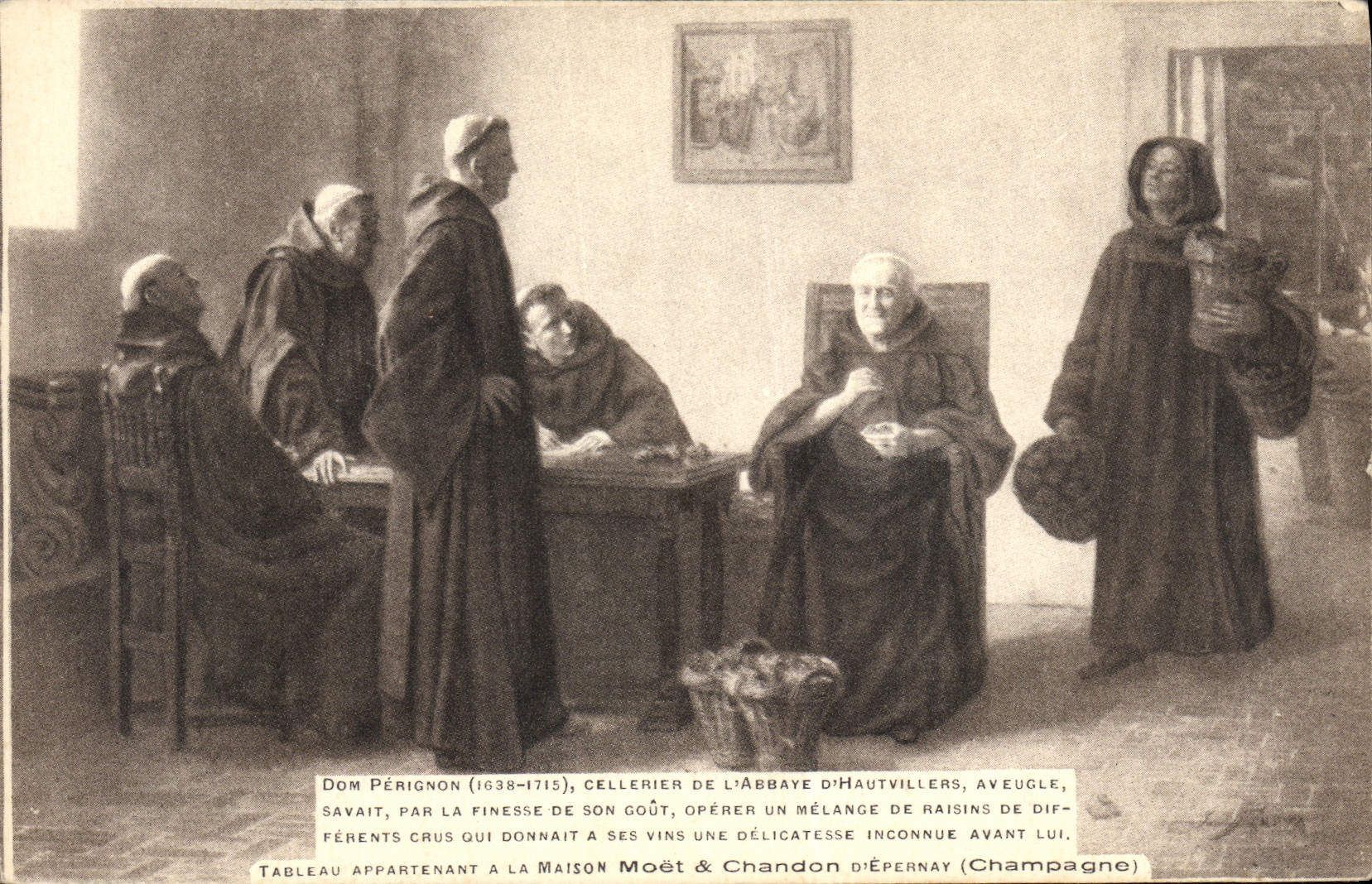 CPA Folklore Vin Vendange Champagne Dom Perignon Cellerier de l'abbaye d'Hautvillers Aveugle