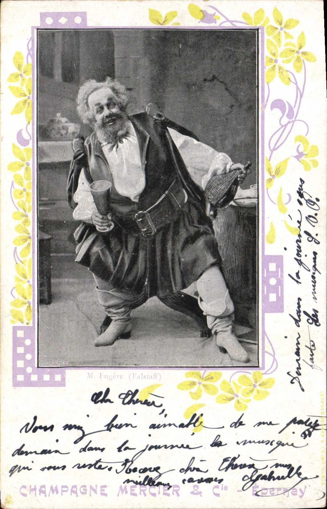 Vintage Postcard Wine Champagne Eugere Falstaff Theater
