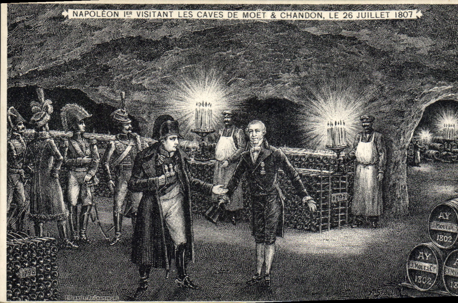 CPA Folklore Vin Vendange Champagne Moet & Chandon Napoleon 1er visitant les caves de Moet & Chandon