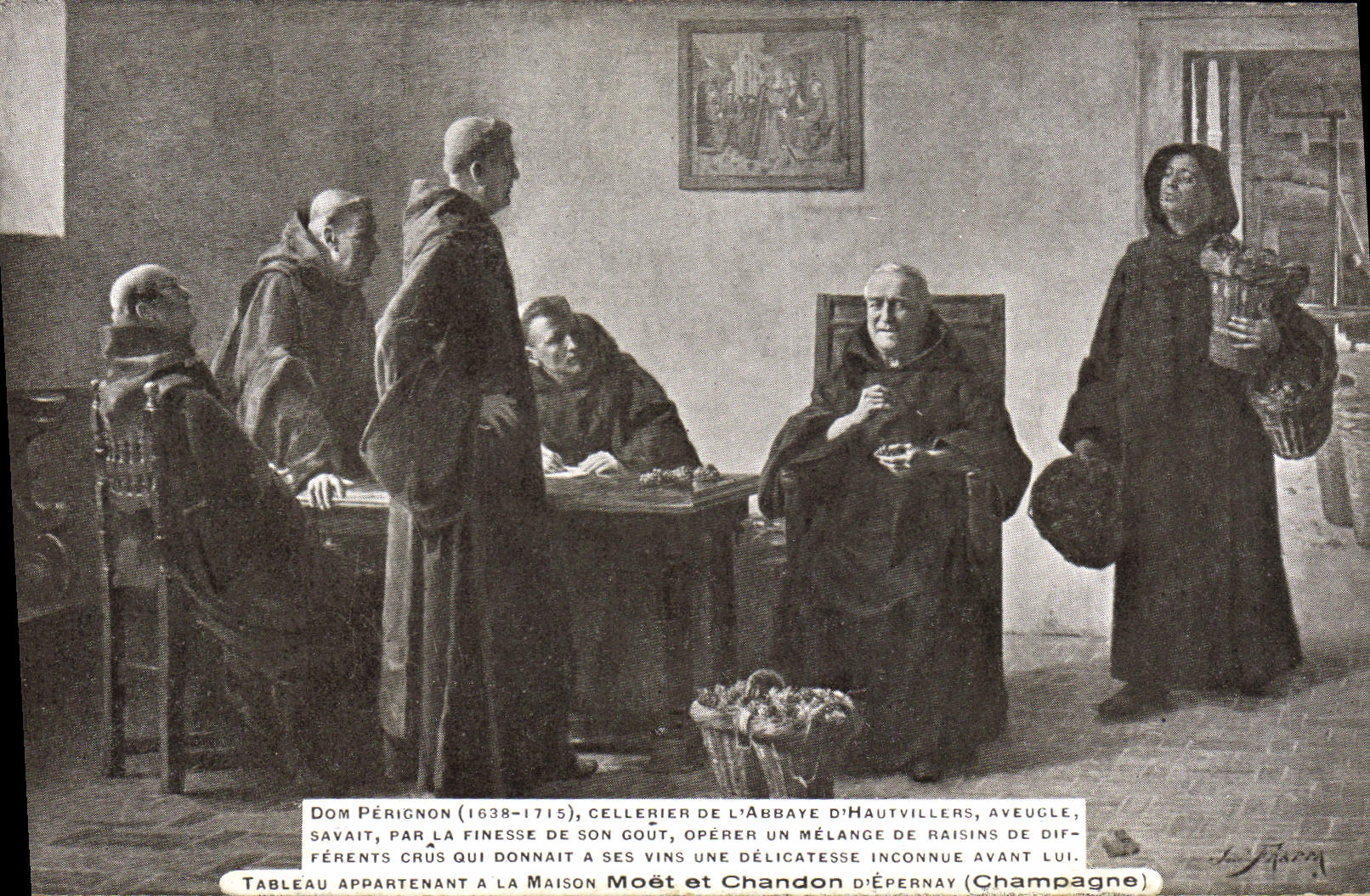 CPA Folklore Vin Vendange Champagne Dom Perignon Cellerier de l'abbaye d'Hautvillers Aveugle