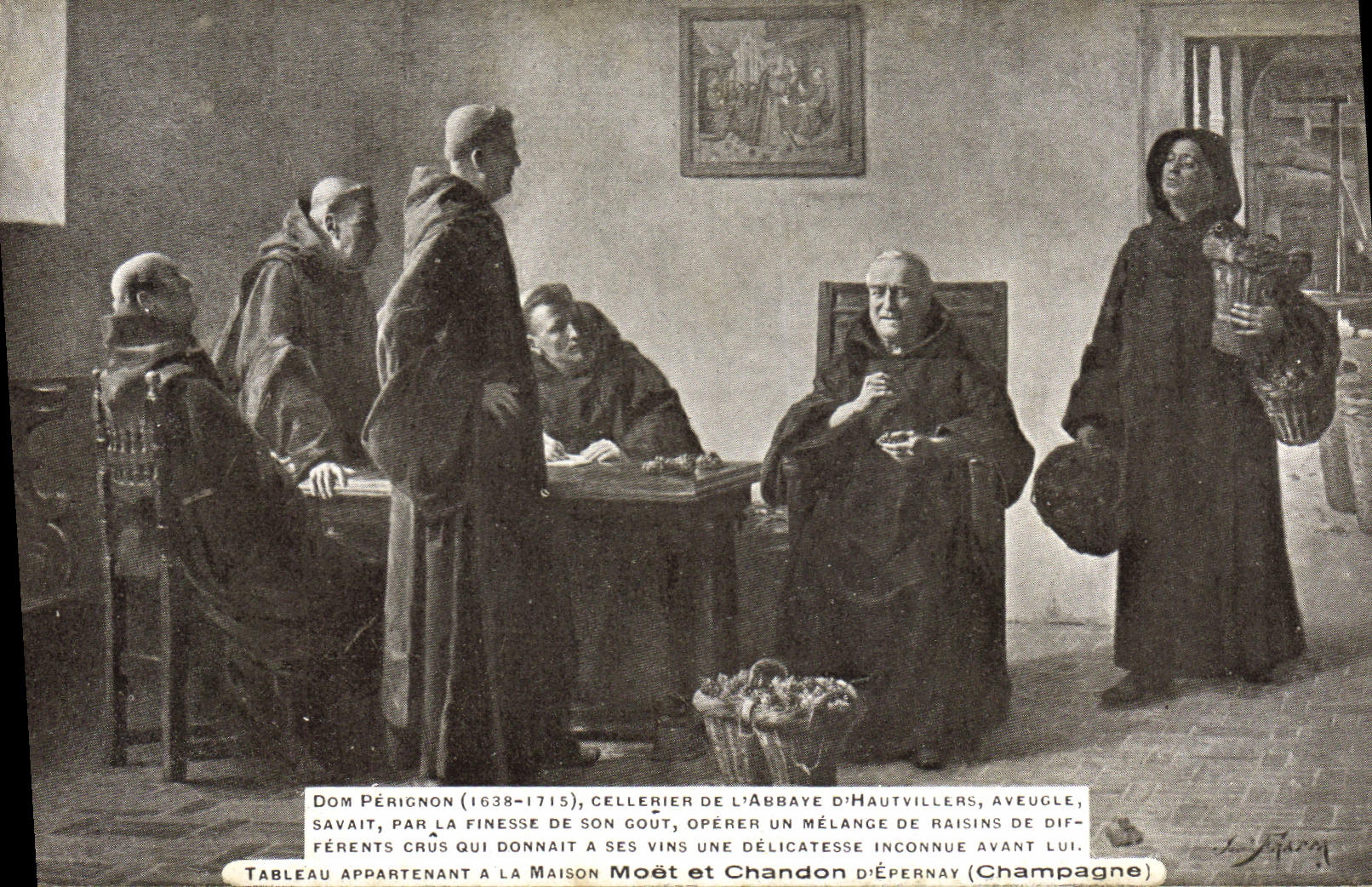 CPA Folklore Vin Vendange Champagne Dom Perignon Cellerier de l'abbaye d'Hautvillers Aveugle