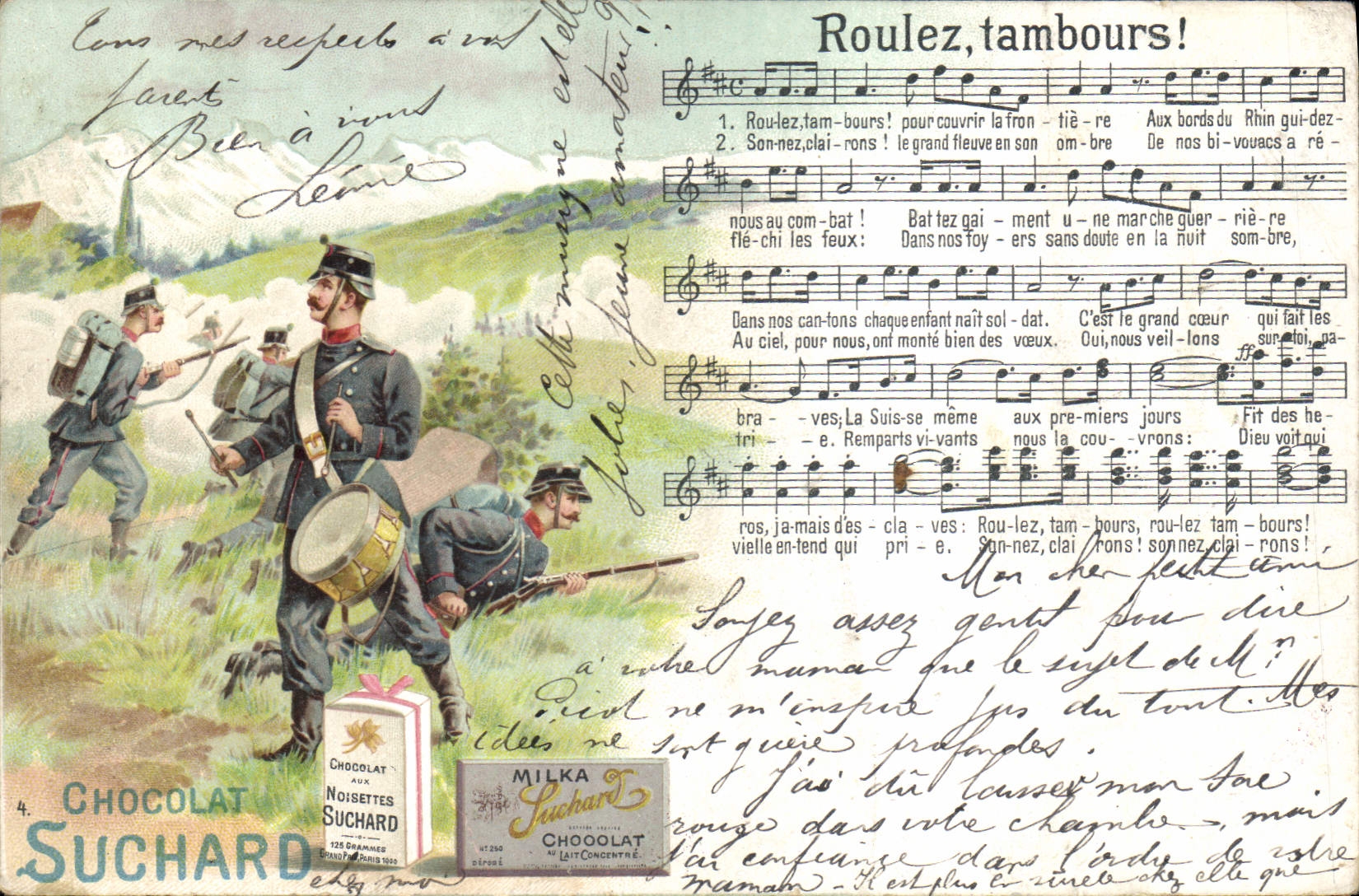 CPA Publicite Roulez tambourds ! Chocolat Suchard Militaria