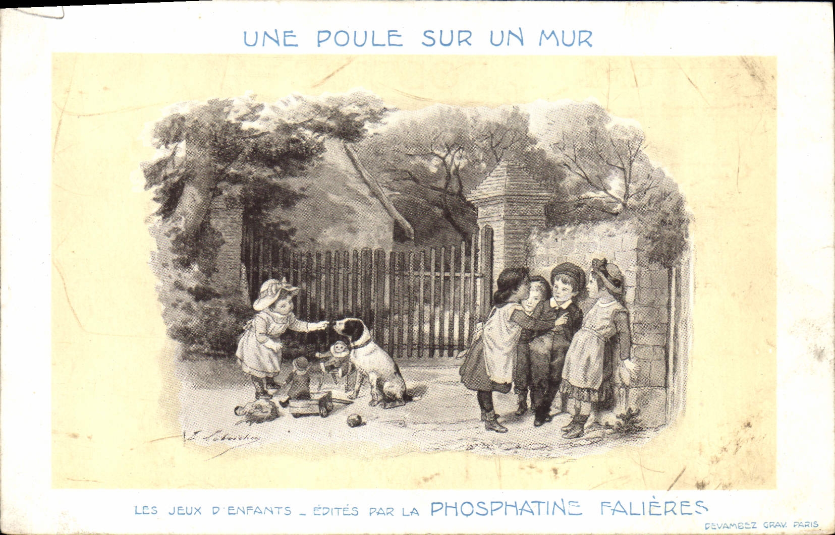 Vintage Postcard Publicity a hen on a wall Sets of children Phosphatine Falieres