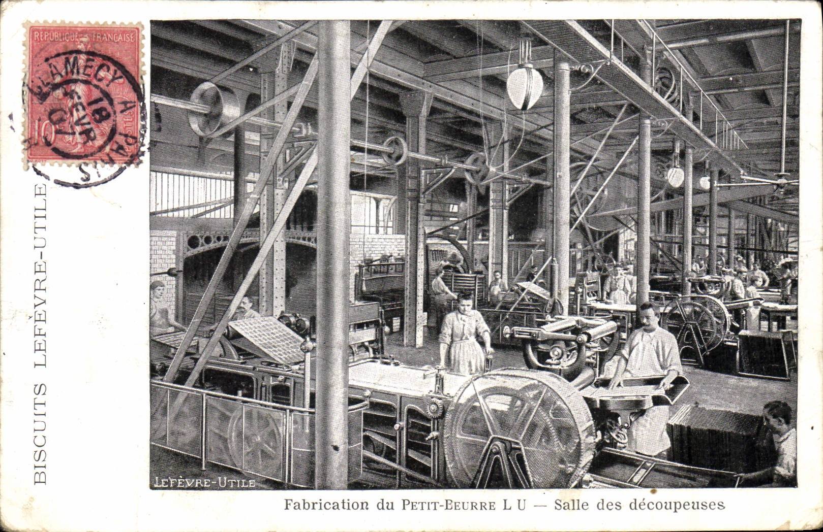 CPA Publicite Fabrication du Petit Beurre Lu Salle des decoupeuses Biscuiteries Lefevre Utile