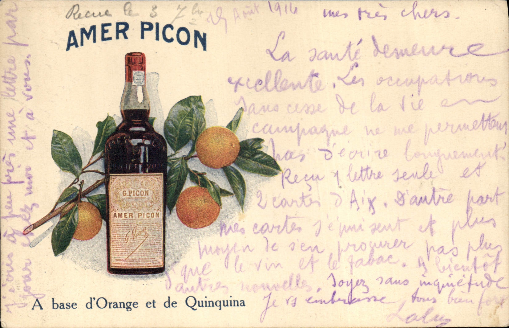 Vintage Postcard Publicity Picon Land-mark Containing orange and of Cinchona