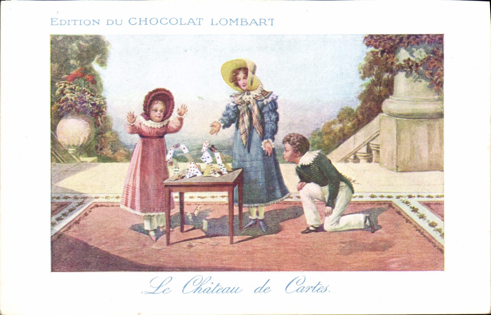 CPA Publicite Chocolat Lombart Le chateau de cartes Enfants