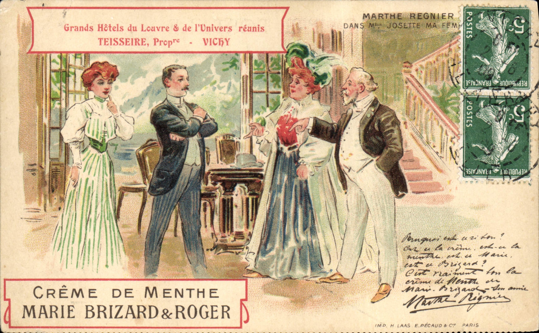 CPA Publicite Creme de Menthe Marie Brizard & Roger Marthe Regnier