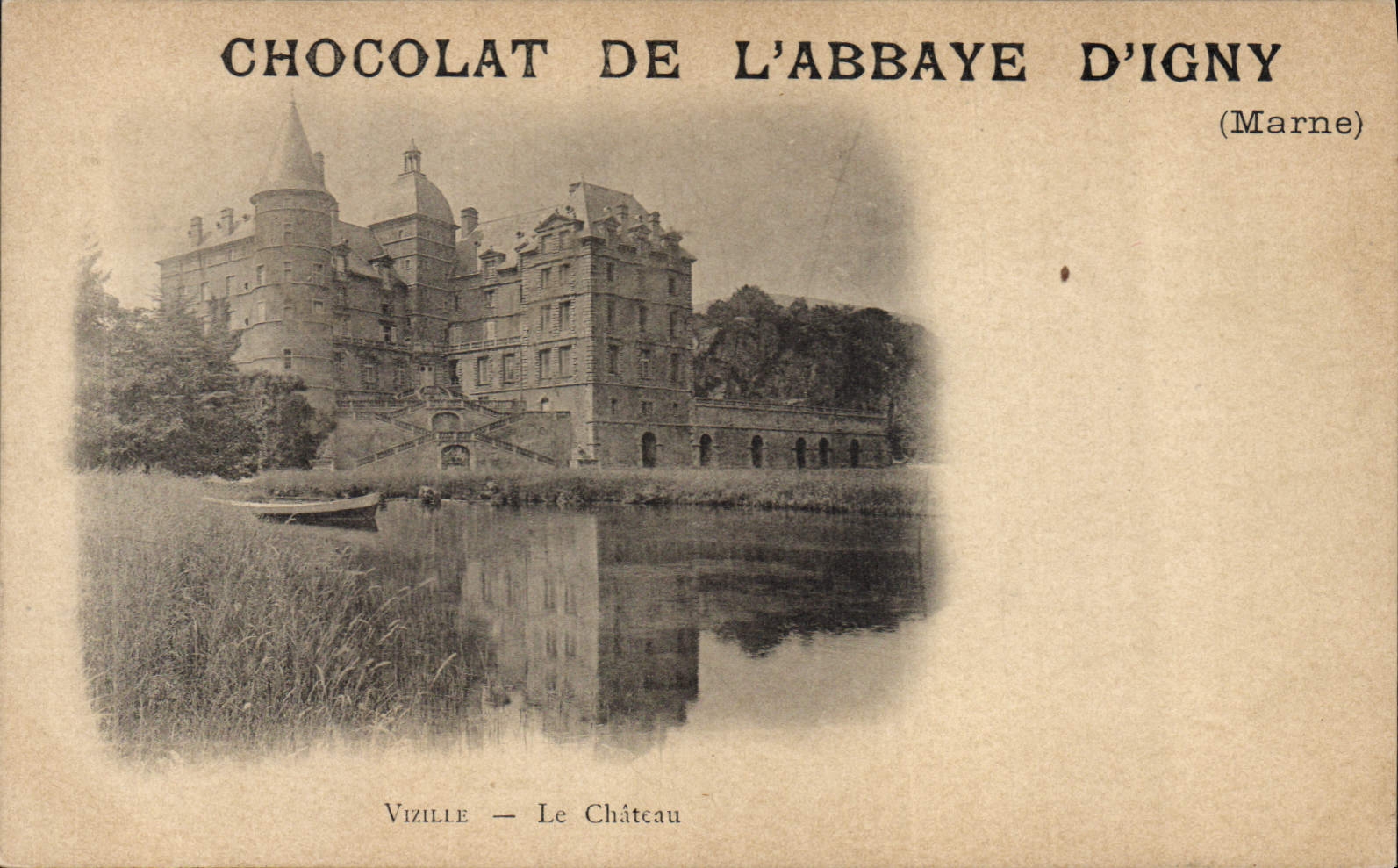 CPA Publicite Chocolat de l'Abbaye d'Igny Marne Vizille Le chateau