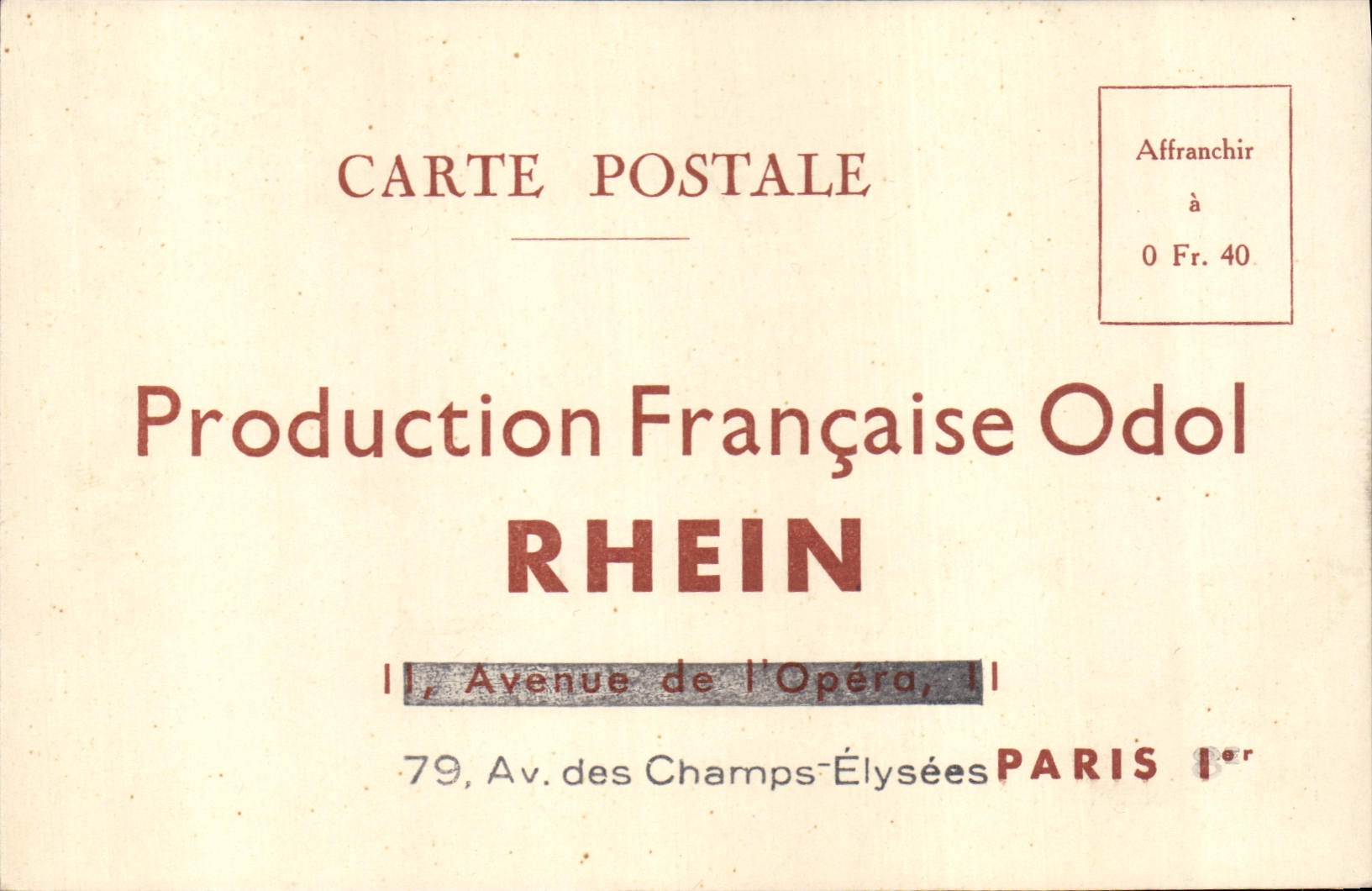Vintage Postcard Publicity French Production Odol Rhein Avenue of the Opera Which occurred of the Paris Champs Elysées 1st