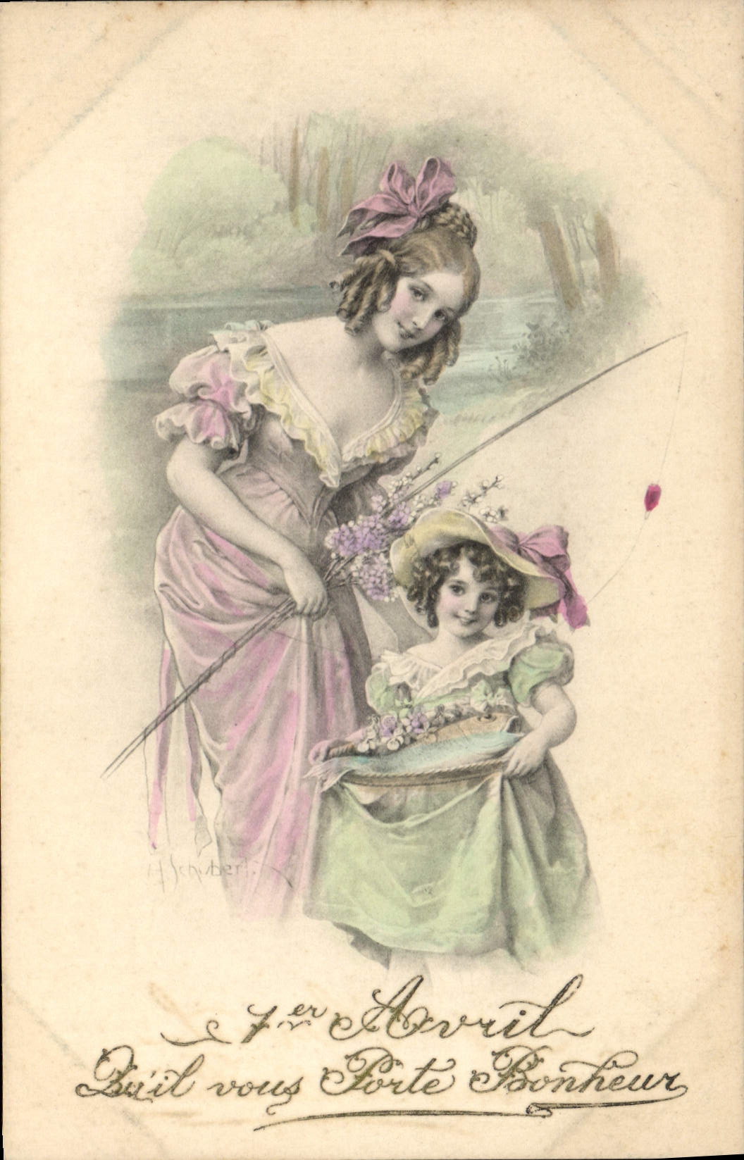 Vintage Postcard Fantasy Illustrator Child wife April 1st