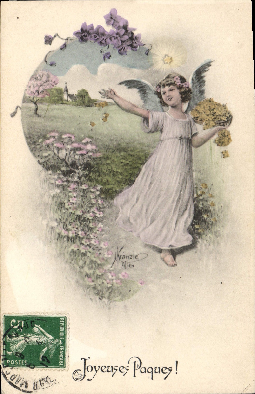 Vintage Postcard Fantasy Illustrator Child Easter Angel
