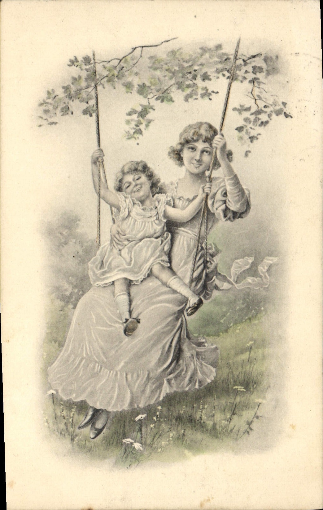 Vintage Postcard Fantasy Illustrator Child wife Swing