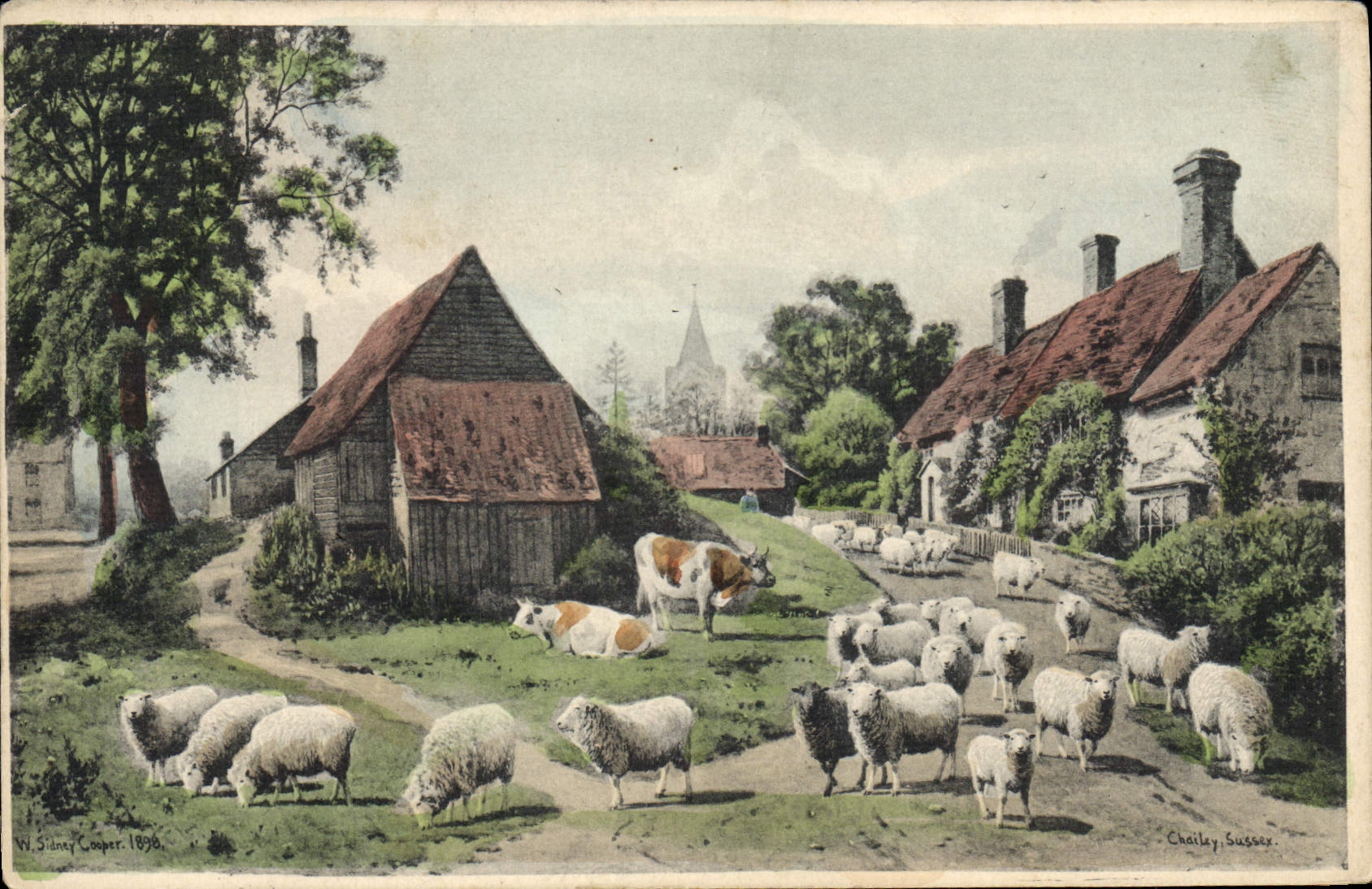 Vintage Postcard Fantaisie Illustrator Closes Cows Sheep