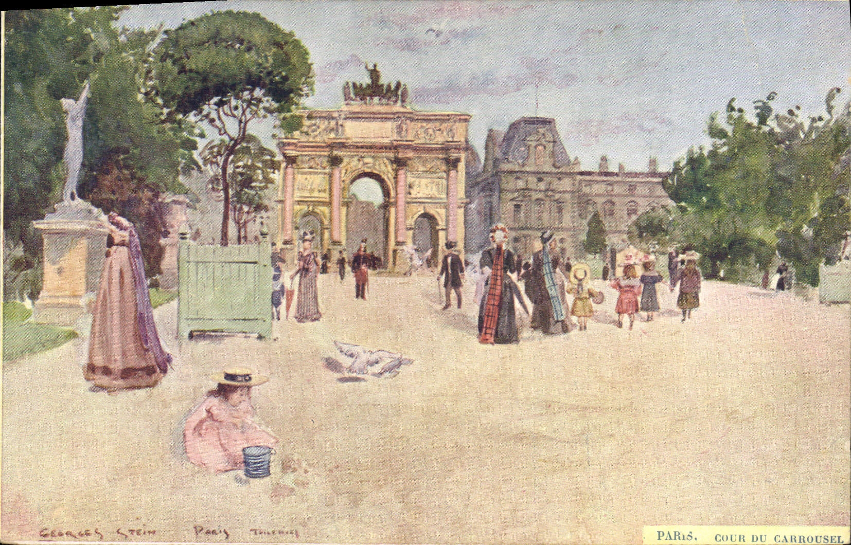 Vintage Postcard Fantasy Illustrator Stein Paris Louvre Court of the Carousel