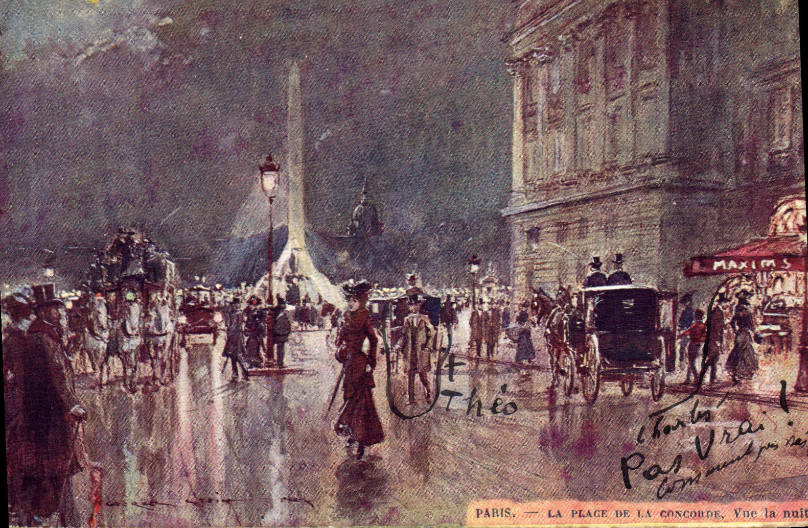 Vintage Postcard Fantasy Illustrator Stein Paris the Place of the Harmony Seen the night