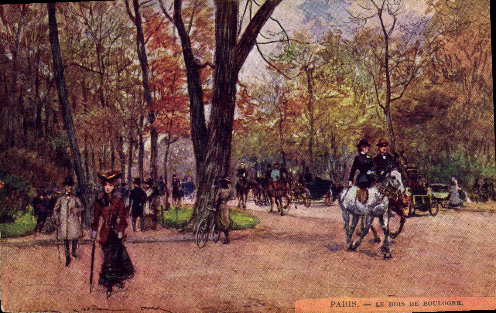 Vintage Postcard Fantasy Illustrator Stein Paris the Bois de Boulogne