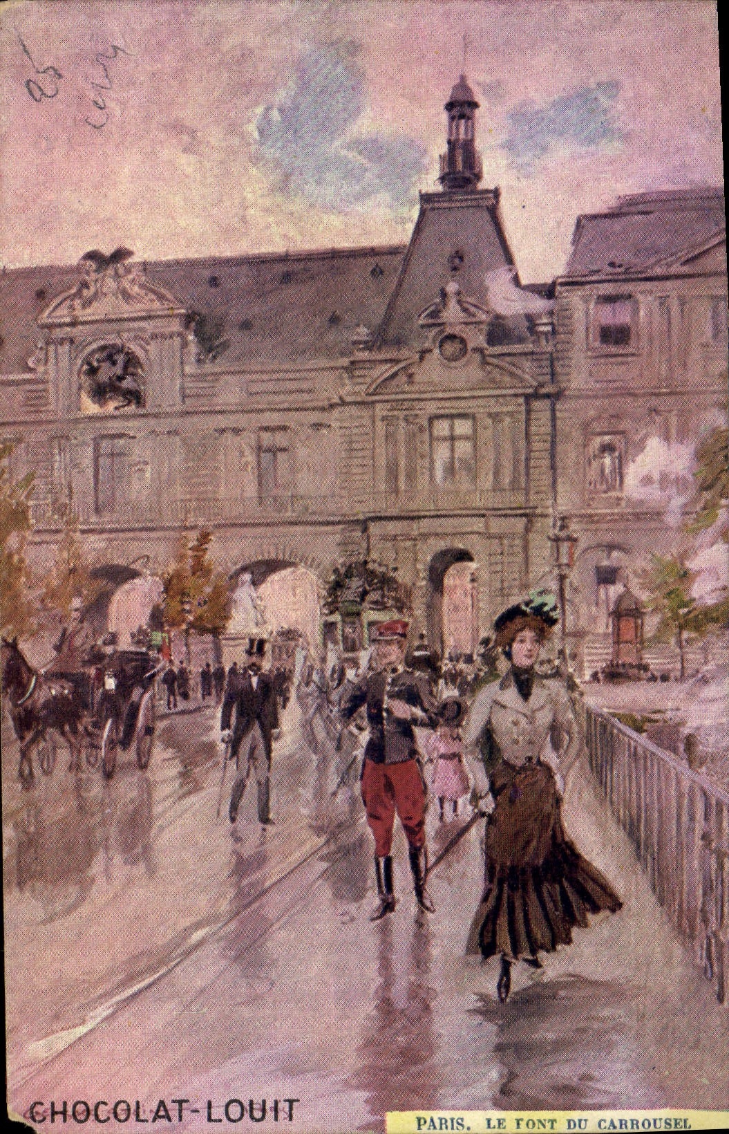 Vintage Postcard Fantasy Illustrator Stein Paris the Bridge of the Carousel Louit Chocolate
