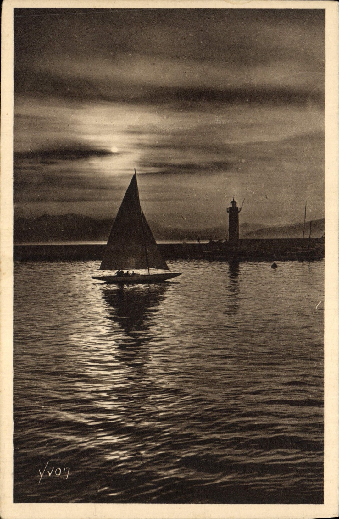 Vintage Postcard Headlight Cannes Sunset