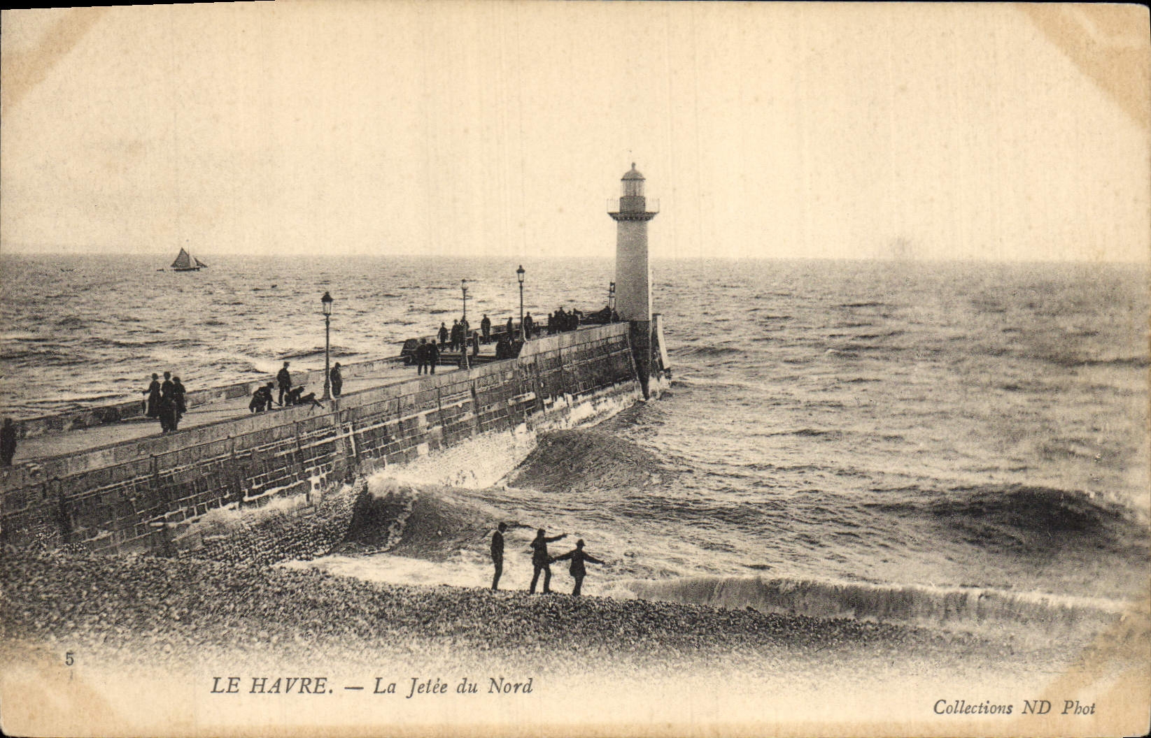 Vintage Postcard Headlight Le Havre the pier of North