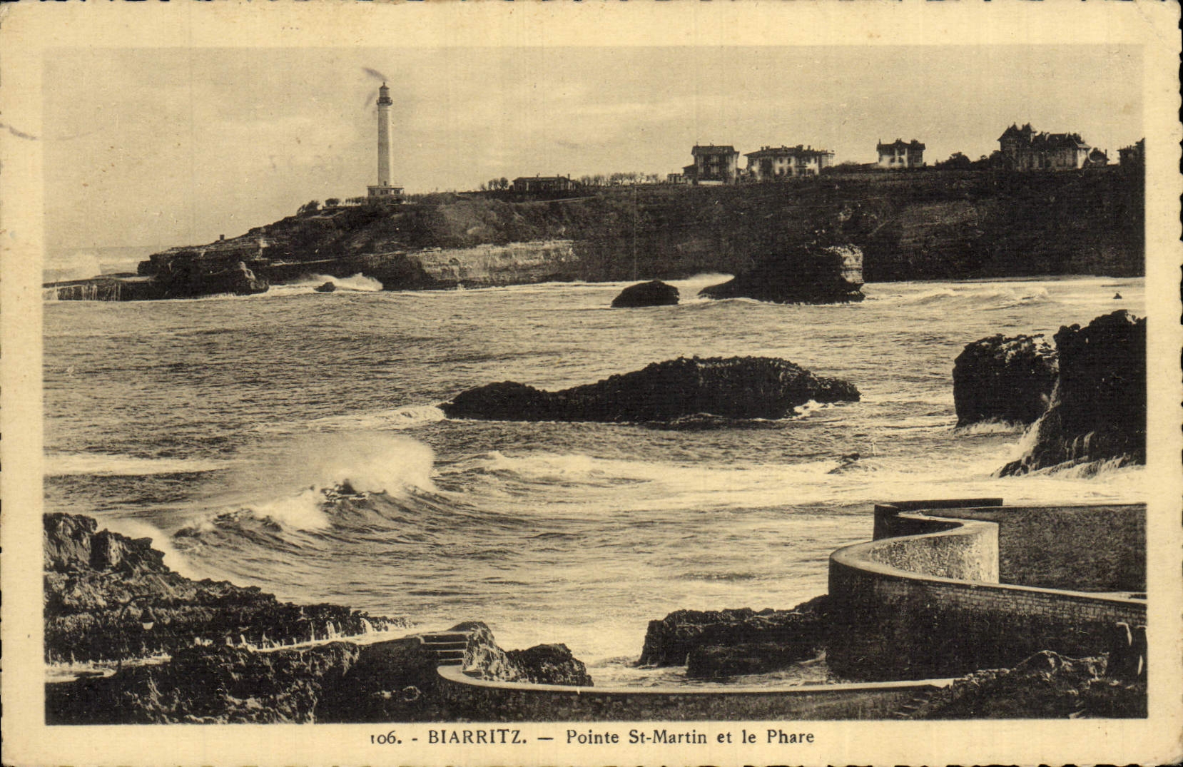Vintage Postcard Biarritz Points St Martin and the Headlight
