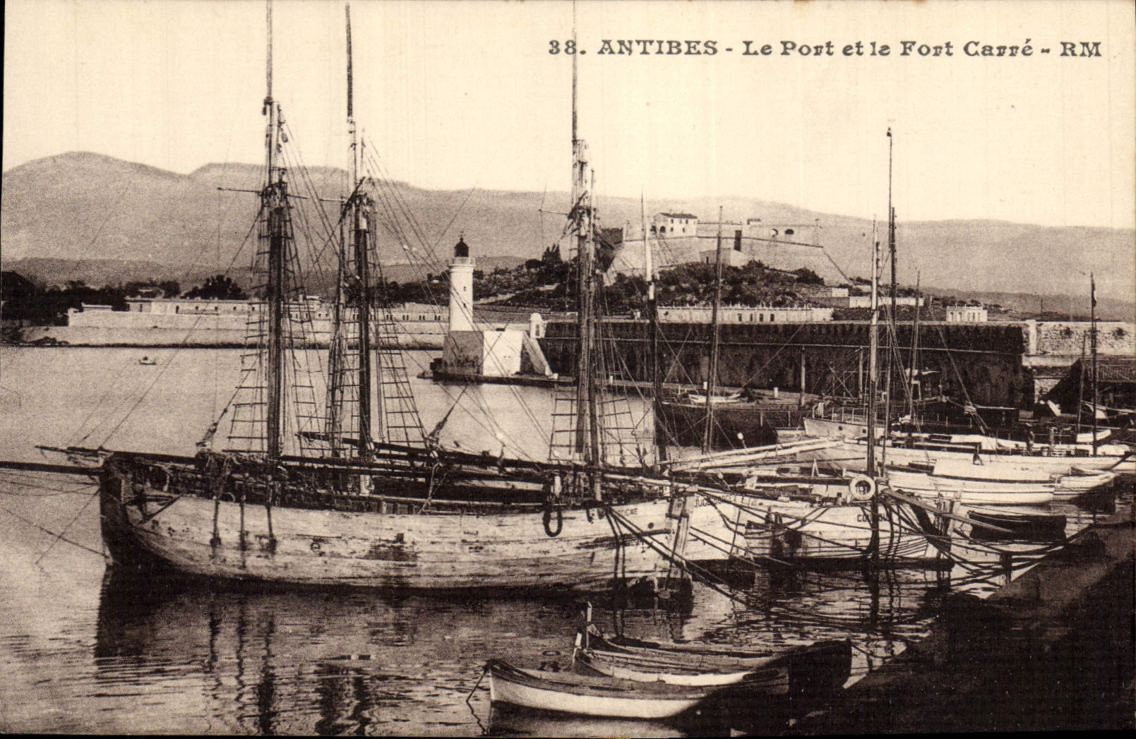 Vintage Postcard Antibes the Port and the Strong one Squares Headlight