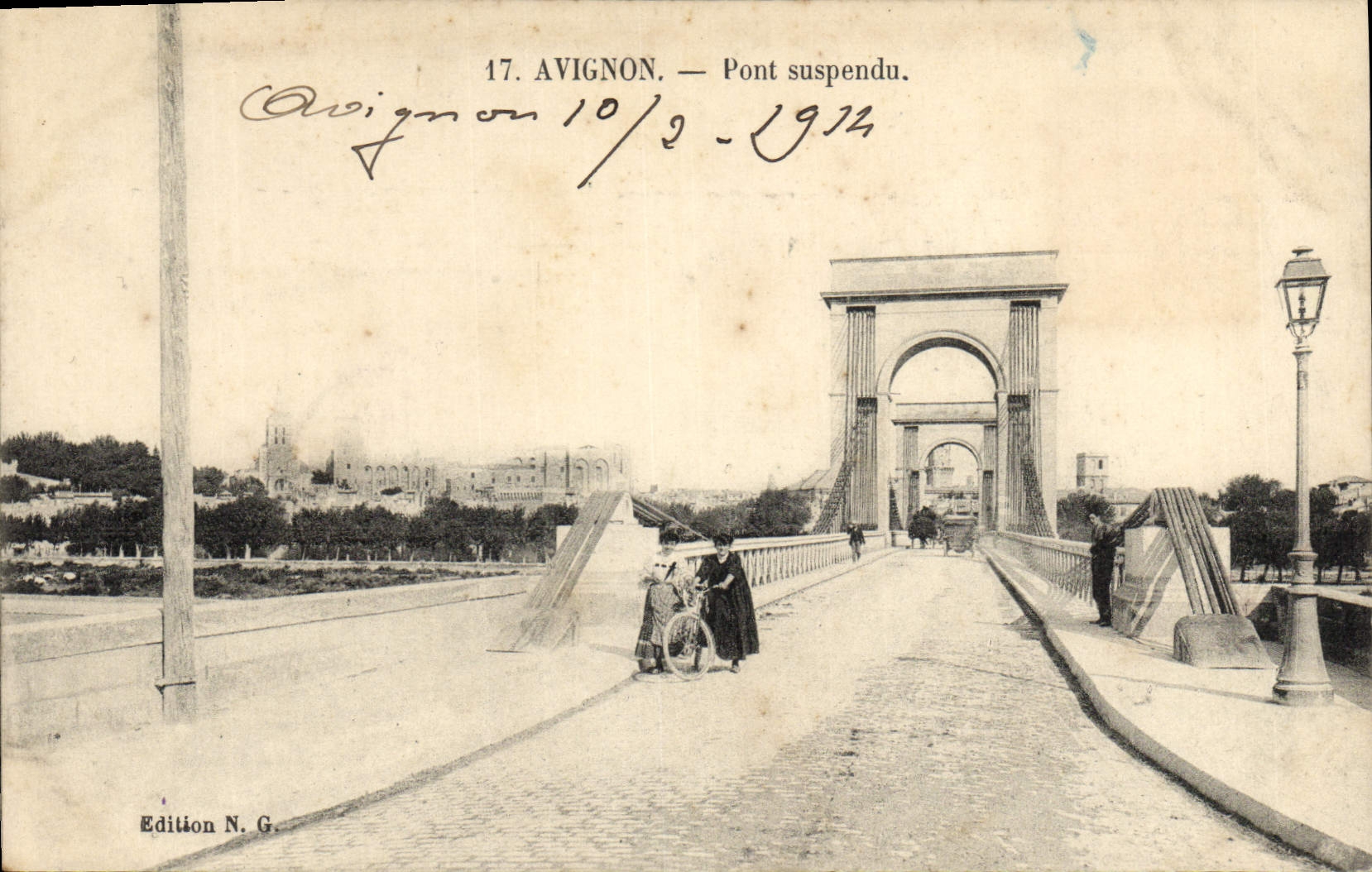Vintage Postcard Suspended bridge Avignon Velo Cycles