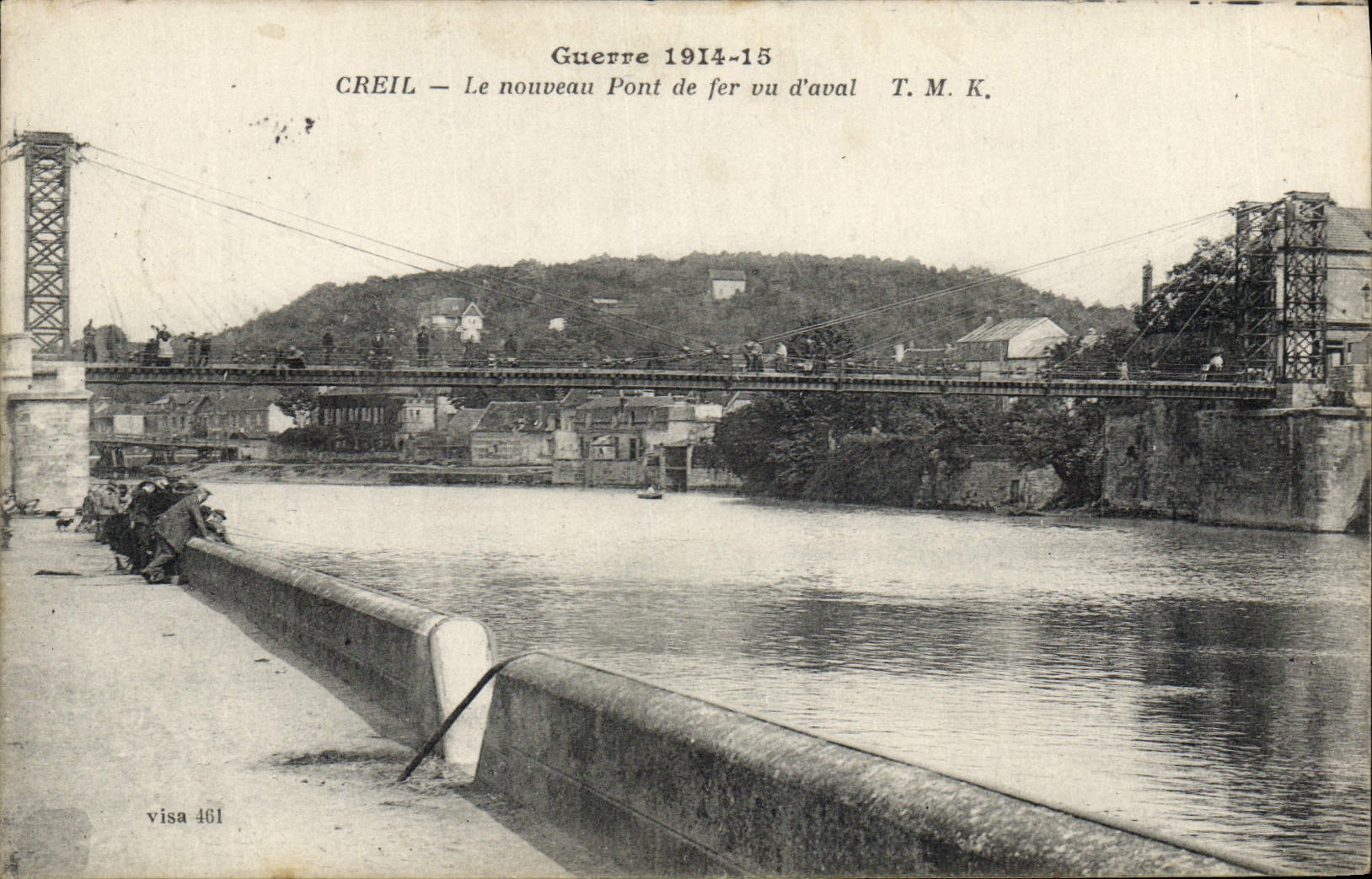 Vintage Postcard Creil Bridge the new iron bridge seen of downstream