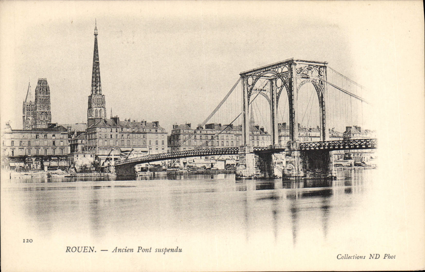 Vintage Postcard Old Rouen Suspended bridge