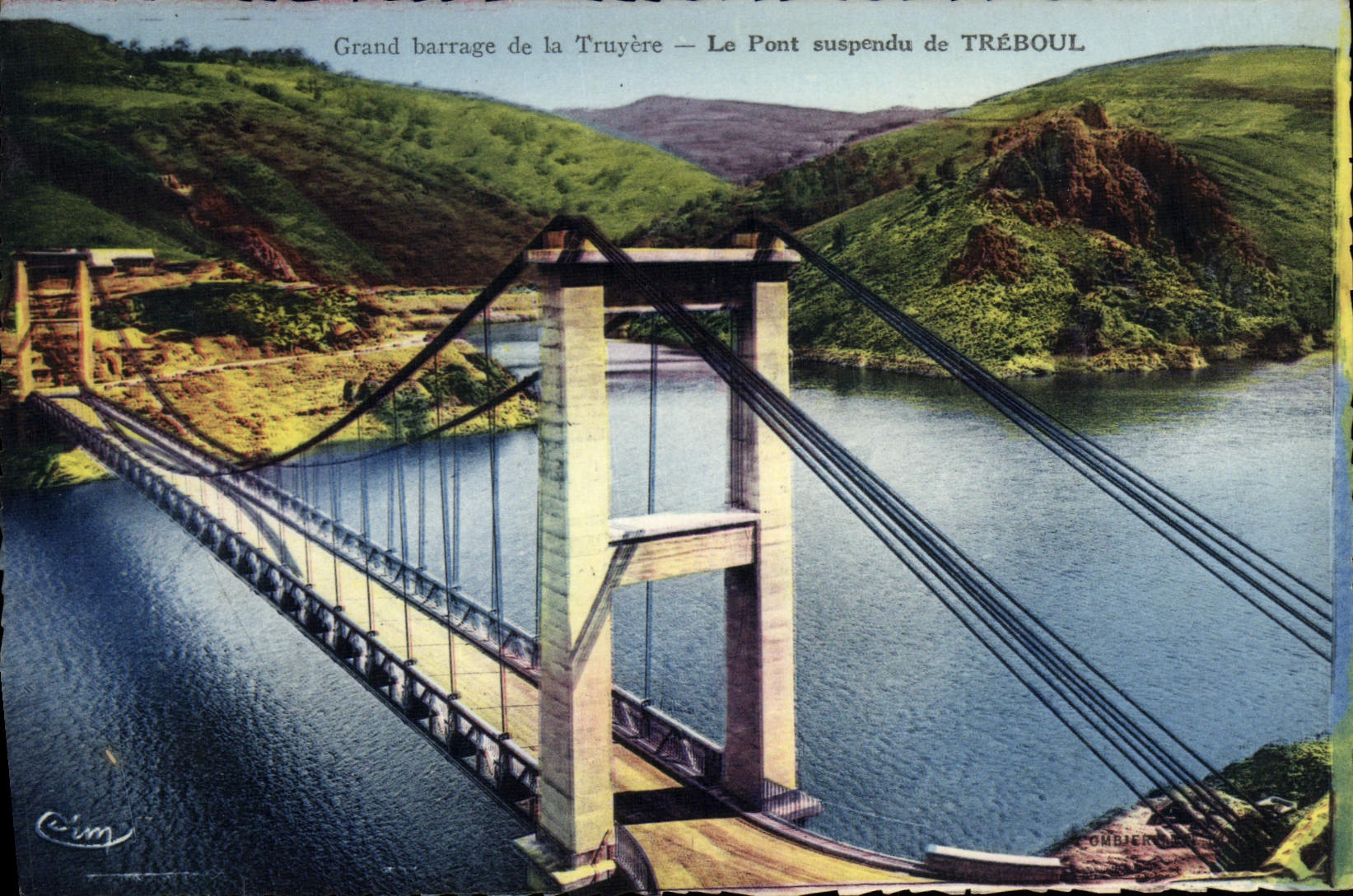 Vintage Postcard Suspended bridge of Treboul Dam of Truyere