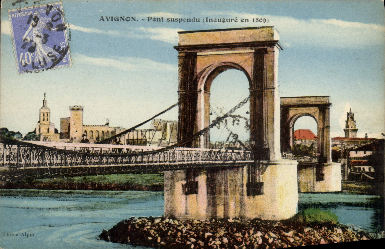 Vintage Postcard Suspended bridge inaugurates in 1809 Avignon