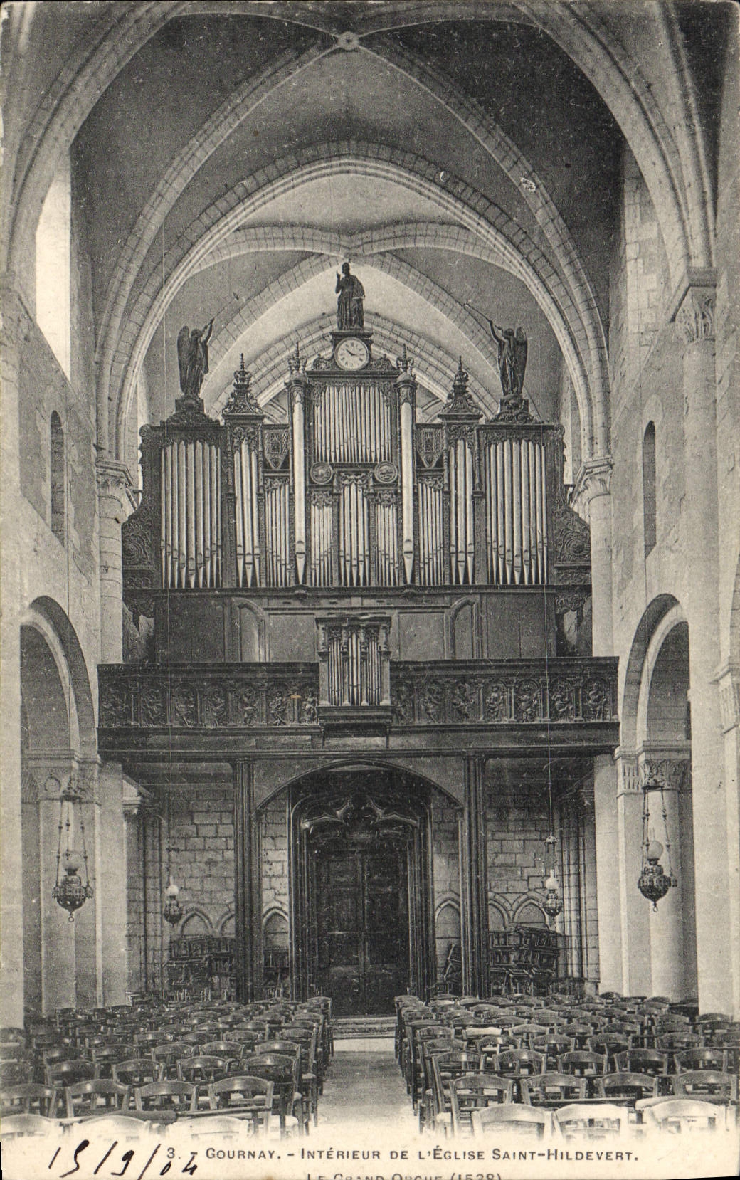 Postal Órgano Gournay Interior de la iglesia Santo Hildevert