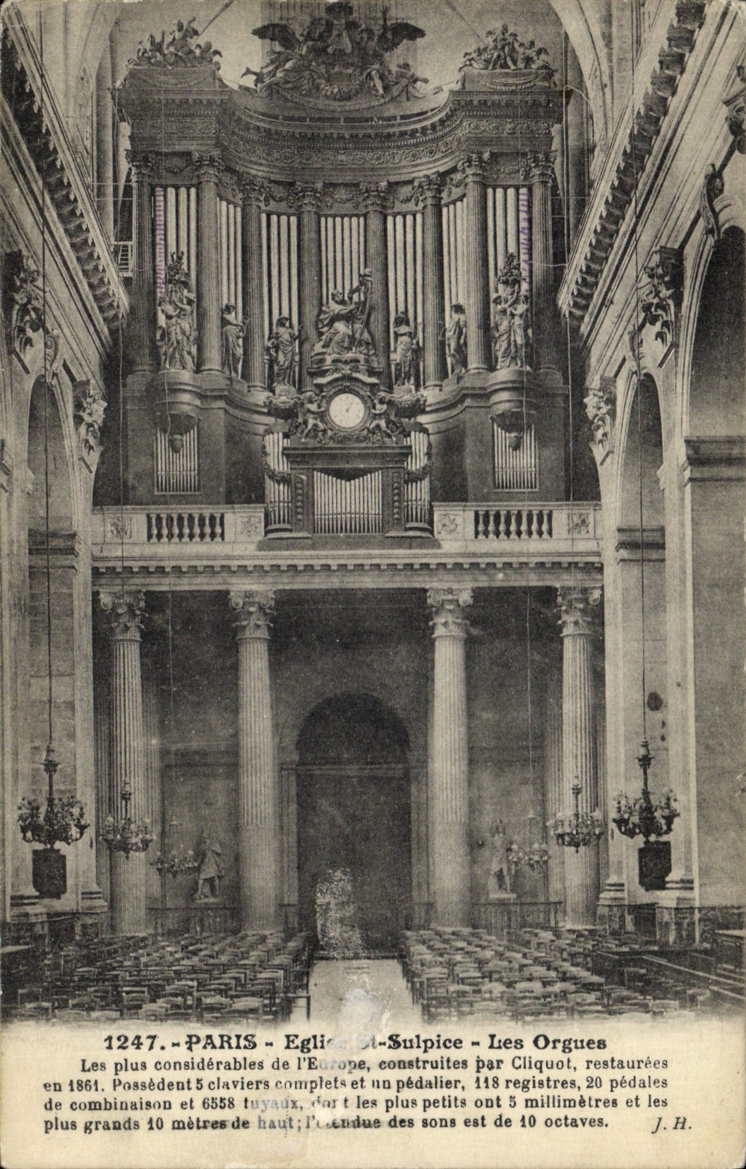 Postal Órgano París Iglesia St Sulpice los órganos