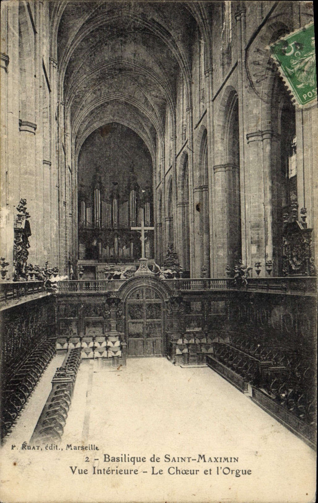 Postal Órgano Basílico de Santo Maximin Vista interior el coro y el órgano