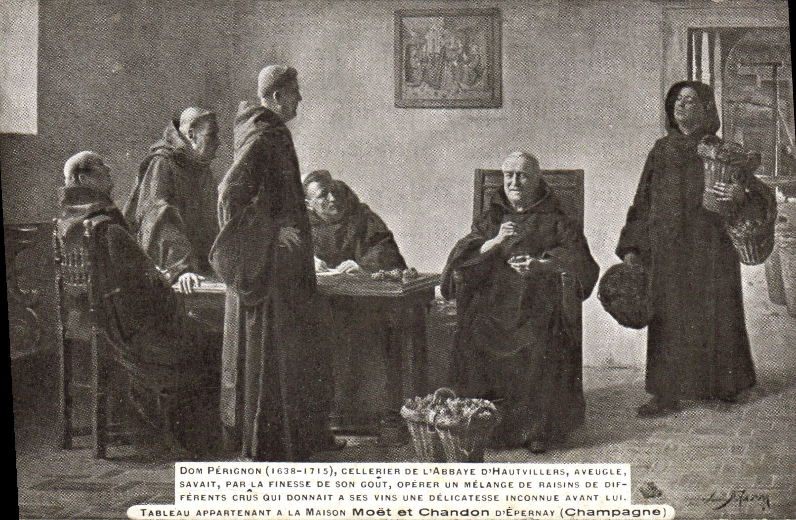 CPA Folklore Vin Vendange Champagne Dom Perignon Cellerier de l'abbaye d'Hautvillers Aveugle