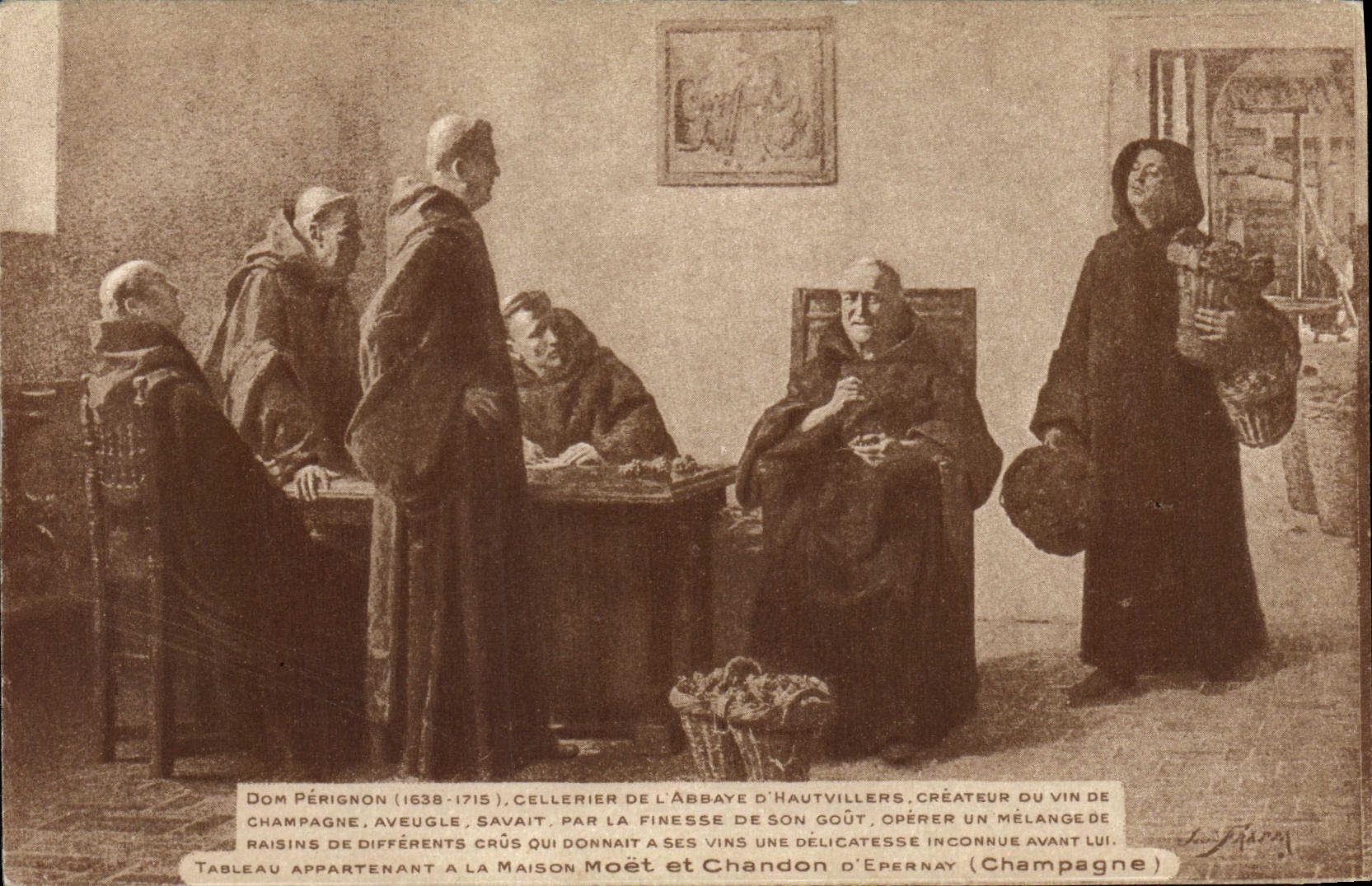 CPA Folklore Vin Vendange Champagne Dom Perignon Cellerier de l'abbaye d'Hautvillers Aveugle