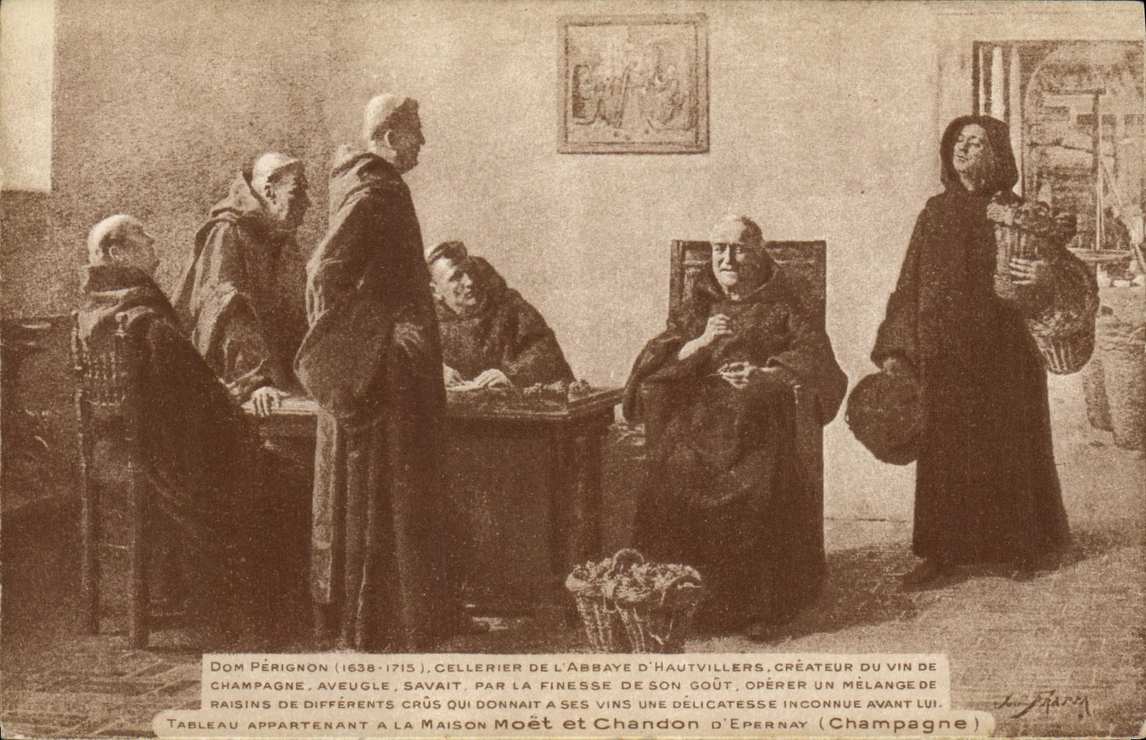 CPA Folklore Vin Vendange Champagne Dom Perignon Cellerier de l'abbaye d'Hautvillers Aveugle