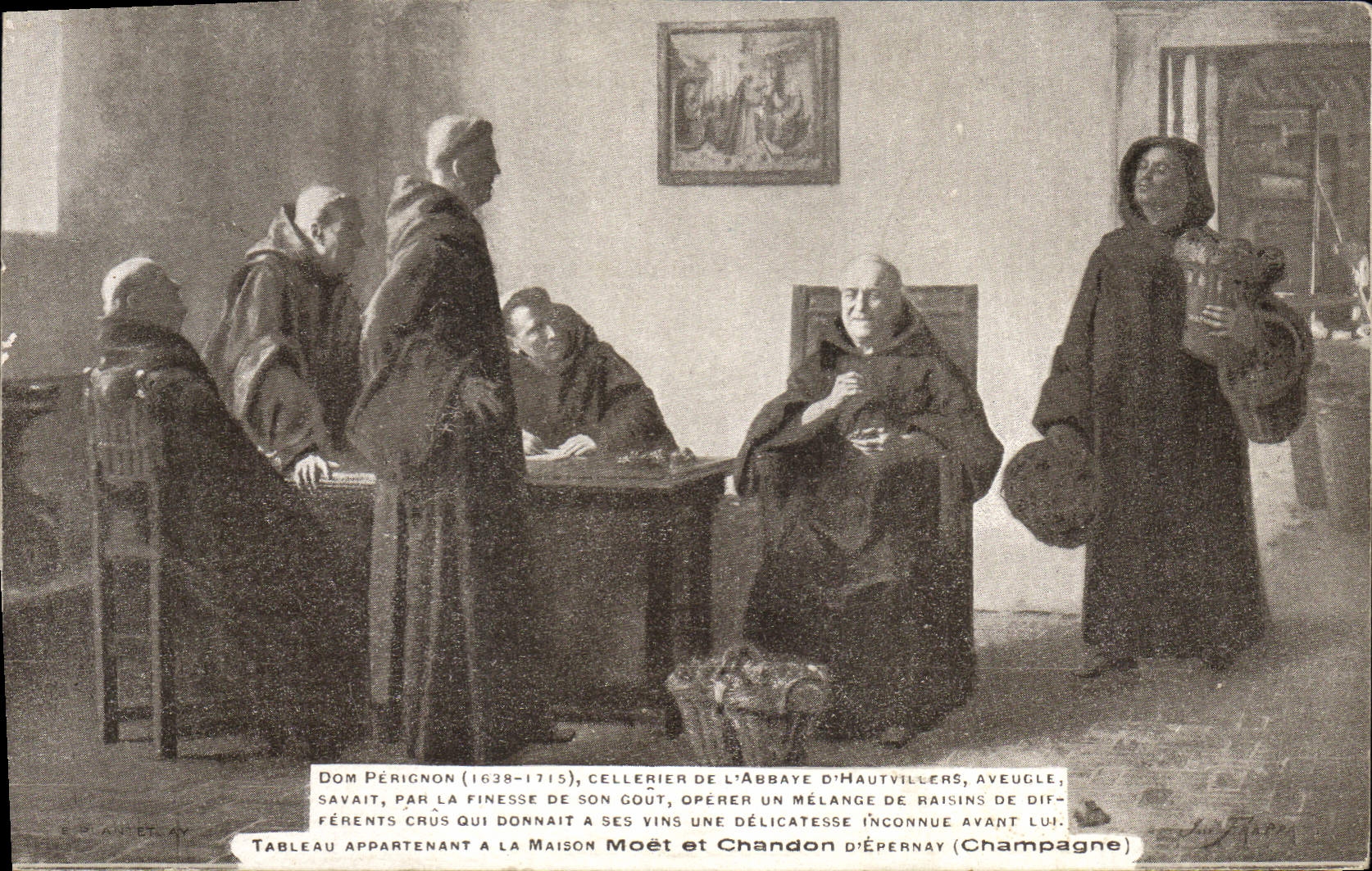 CPA Folklore Vin Vendange Champagne Dom Perignon Cellerier de l'abbaye d'Hautvillers Aveugle
