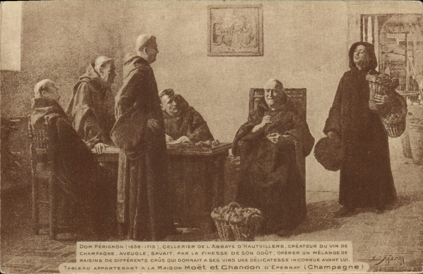 CPA Folklore Vin Vendange Champagne Dom Perignon Cellerier de l'abbaye d'Hautvillers Aveugle