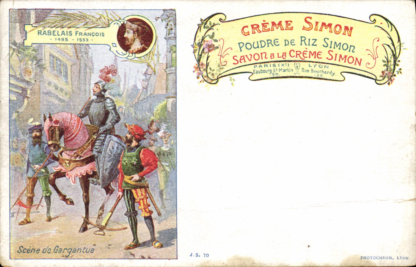 CPA Publicite Creme Simon Rabelais Francois Scene de Gargantua Savon