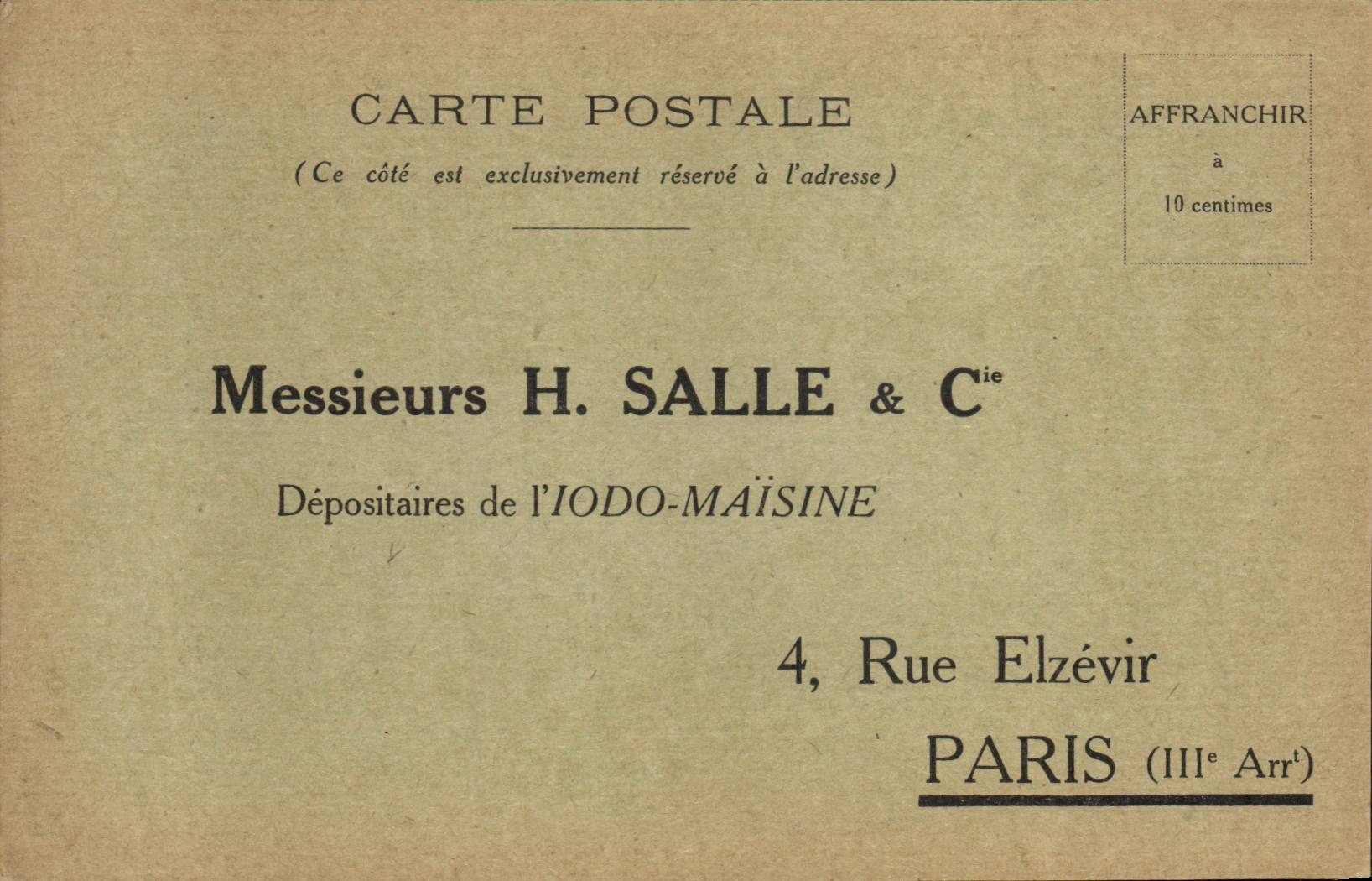 CPA Publicite Salle Iodo Maisine Rue Elzevir Paris 3eme