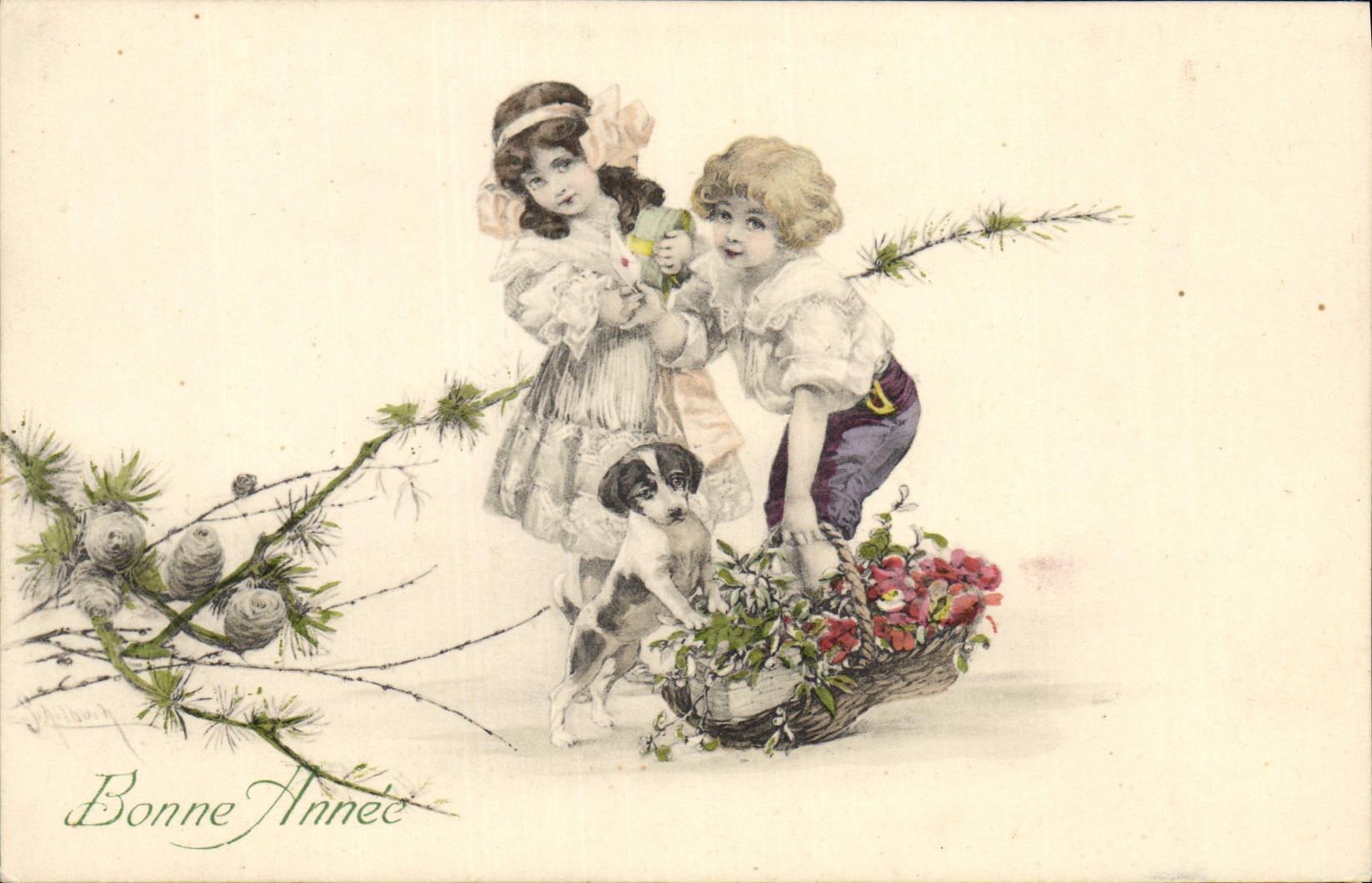 Vintage Postcard Illustrator Fantasy Children Dog Pup