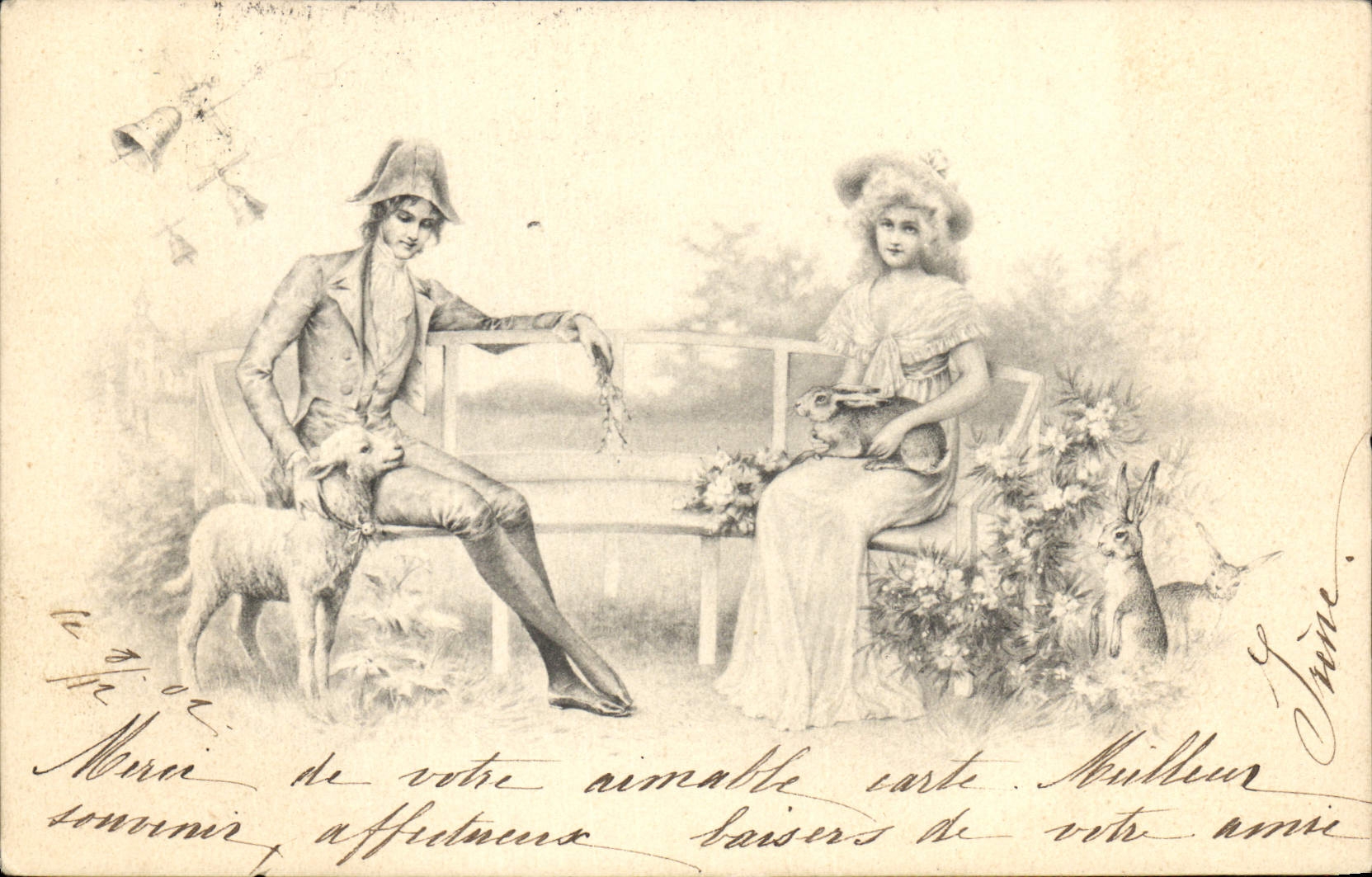 Vintage Postcard Illustrator Fantasy Woman Lapion Lamb