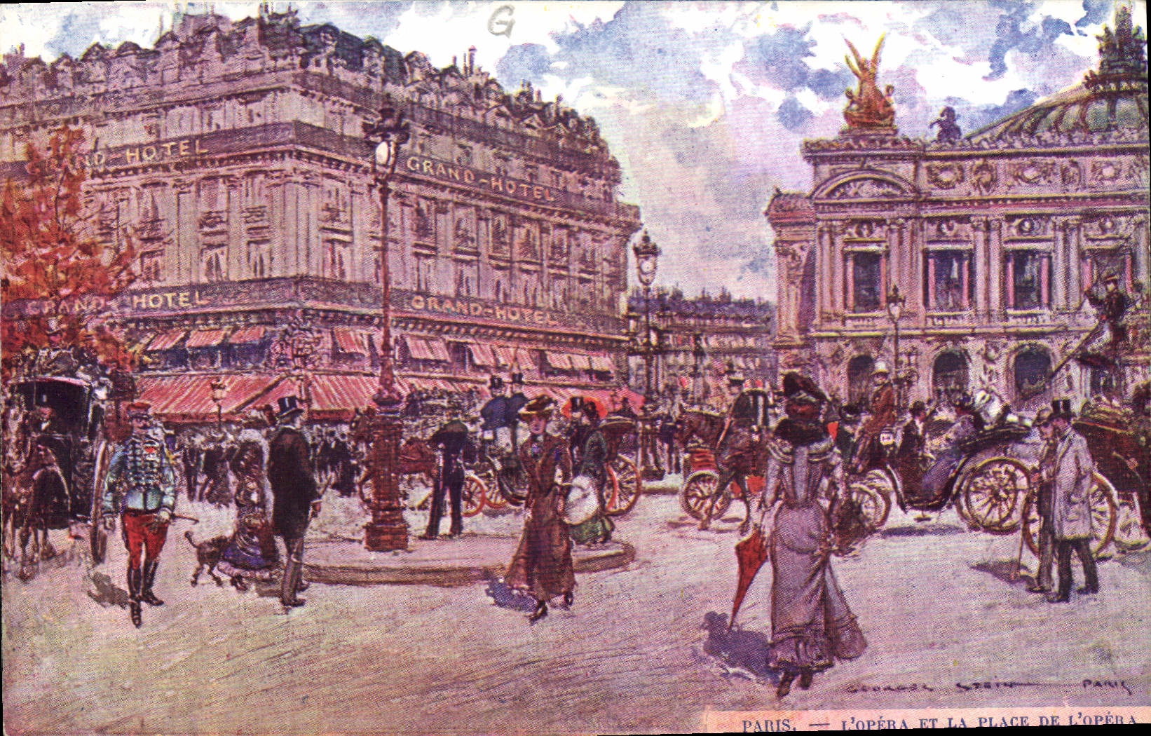 Vintage Postcard Paris Illustrator the Opera and the Place of the Opera