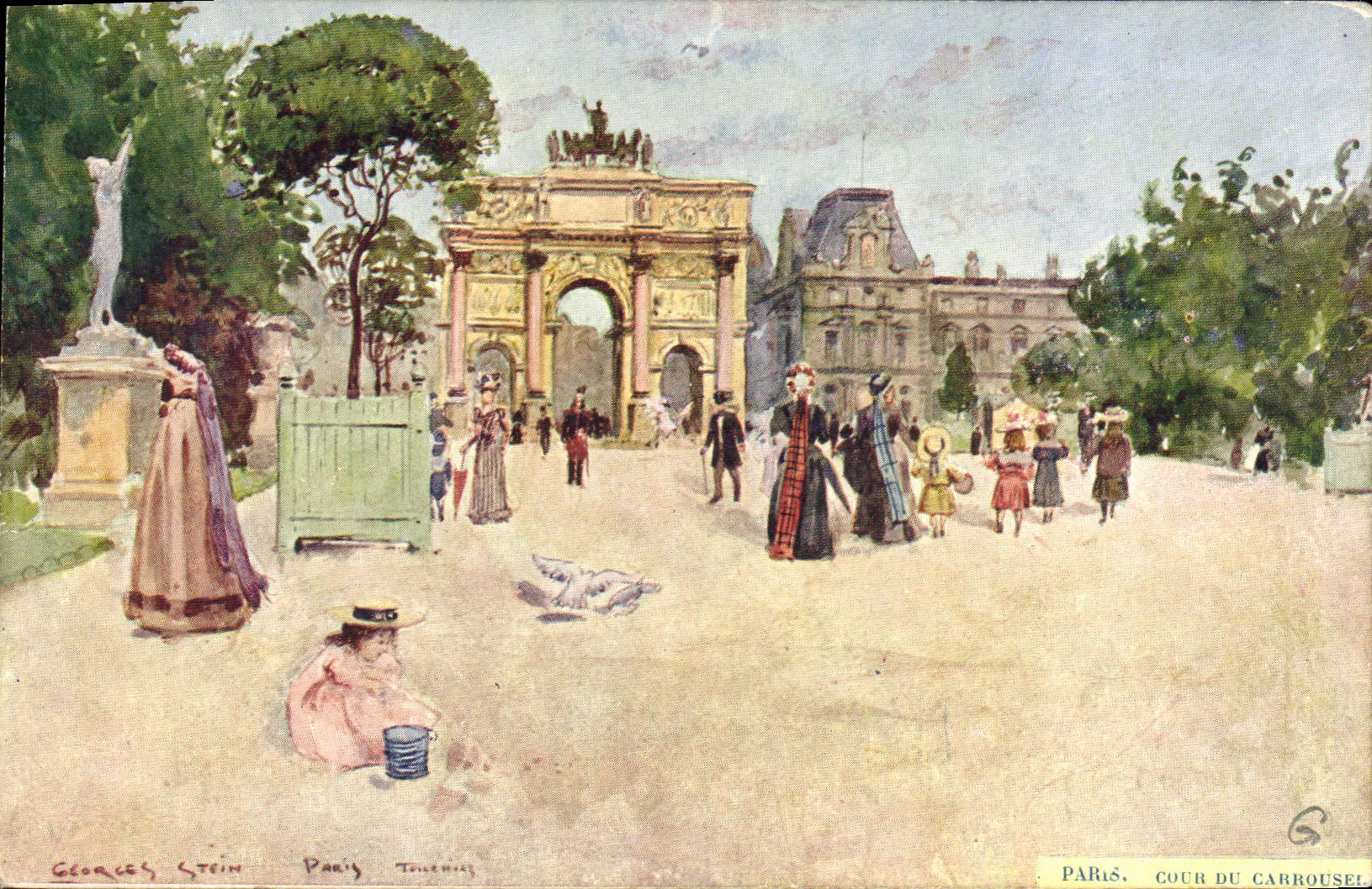 Vintage Postcard Paris Illustrator Court of the Carousel