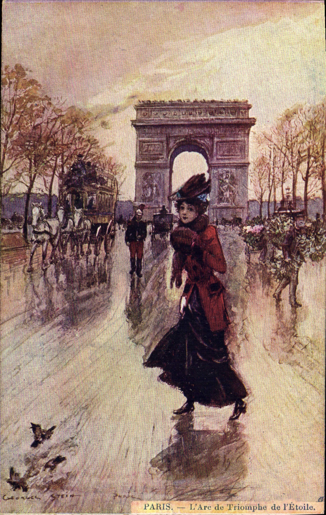 Vintage Postcard Paris Illustrator the Triumphal arch of Star