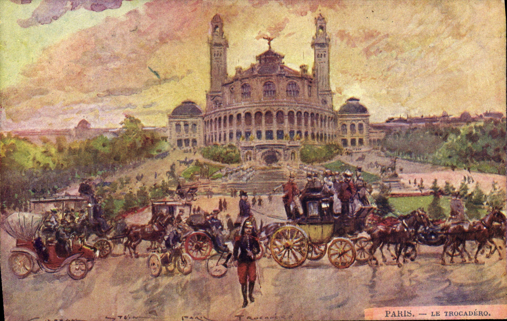 Vintage Postcard Paris Illustrator Trocadero