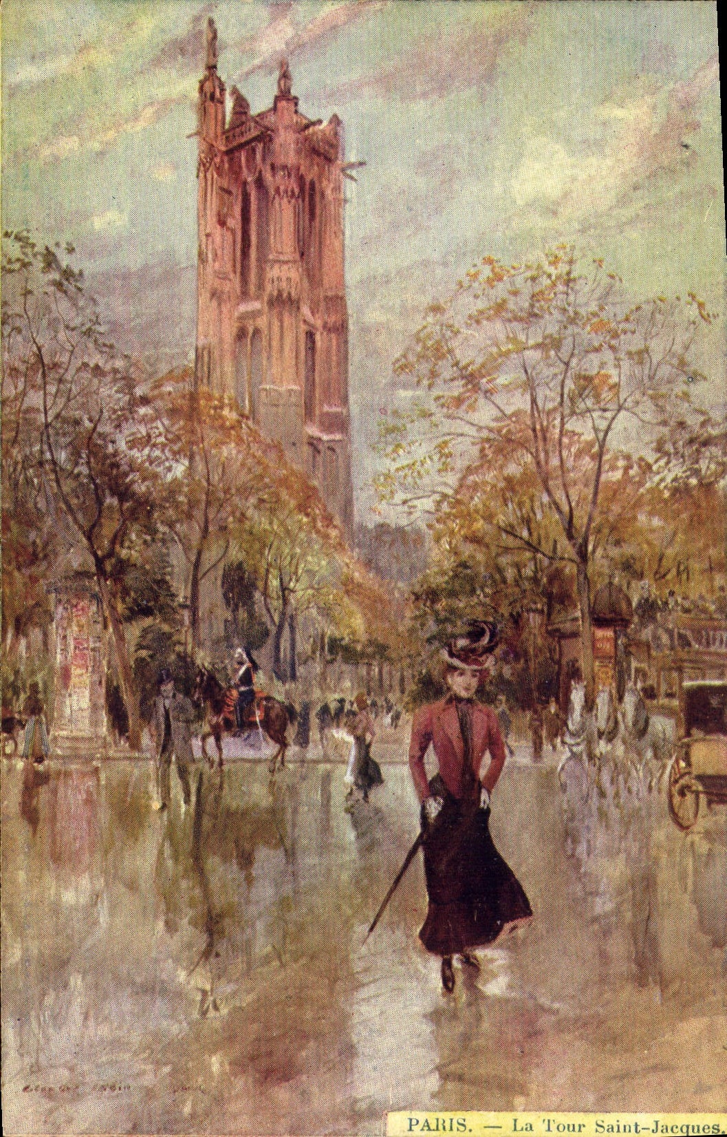 Vintage Postcard Paris Illustrator the Tower Holy Jacques