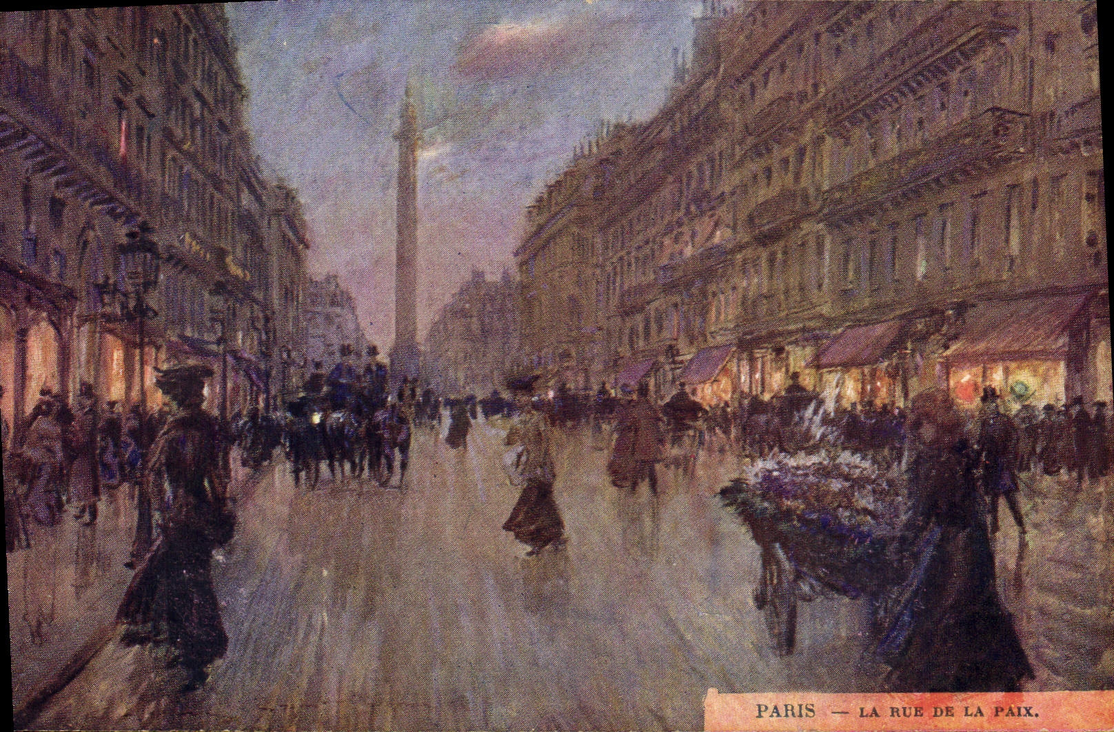 Vintage Postcard Paris Illustrator the street of Peace