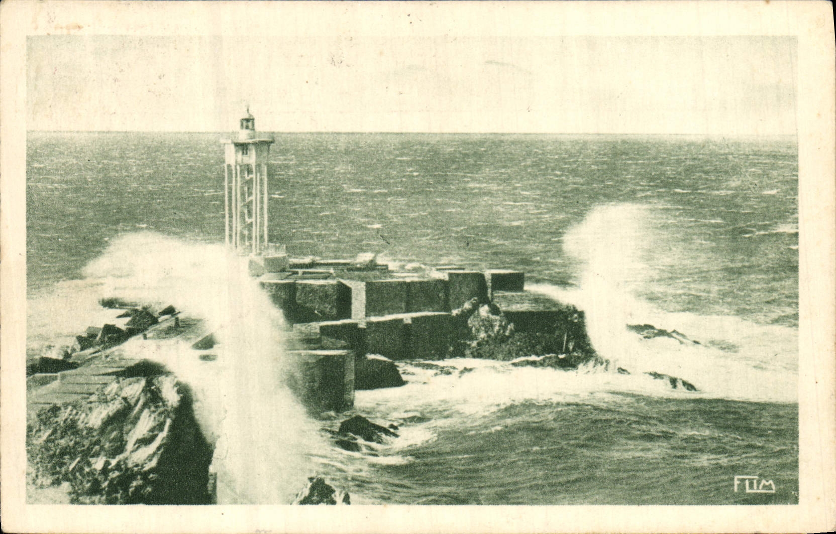 Vintage Postcard Headlight Vendres Port the headlight and the pier