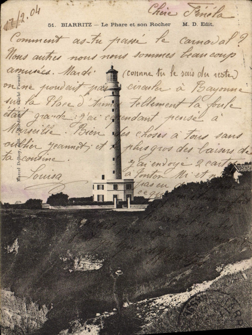 Vintage Postcard Biarritz Headlight the headlight and its rock